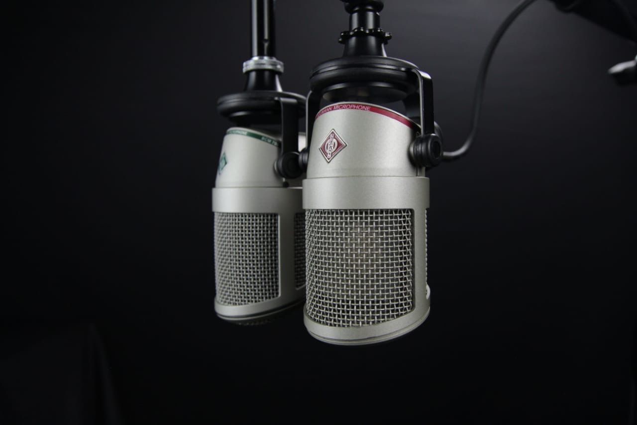 Two studio broadcast microphones for Yahweh Radio